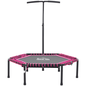 48" Adult Hexagon Rebounder Trampoline Fitness Bungee Jumping Cardio Trainer Outdoor Bouncer Jumper Adjustable Bar Pink