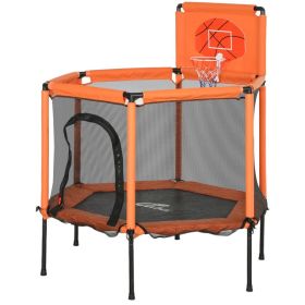 48" Kids Trampoline  with Safety Enclosure Net, Basketball Hoop for Ages 3-6, Gifts for Boys & Girls, Orange