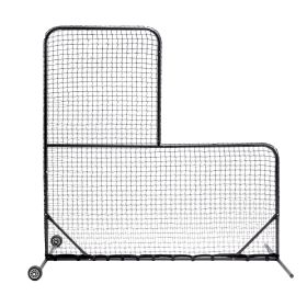 L-Shaped Baseball Net For Batting Cages, Baseball Pitching Net With Wheels - 84''H X 84''W, With 42'' X 42'' Cutouts,include Carry Bag