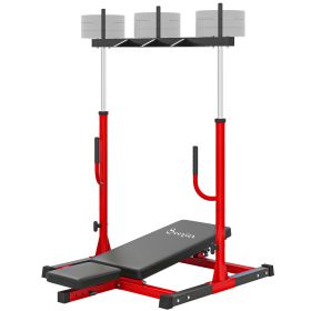Vertical Leg Press Machine with Adjustable Leg, Back, and Head Positions, 1" Standard Plate Compatible, Red