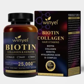 Biotin  Collagen  Hyaluronic Acid  Keratin - Support Normal Hair Growth Cycle - Skin & Nails - 25000mcg Vitamins B1, B2, B3, B6 & B7 - For Women & Men
