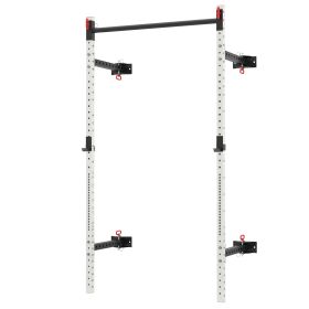 Folding Squat Rack with Pull Up Bar, Wall Mounted and Adjustable, 1000 Pounds Capacity Power Rack, White
