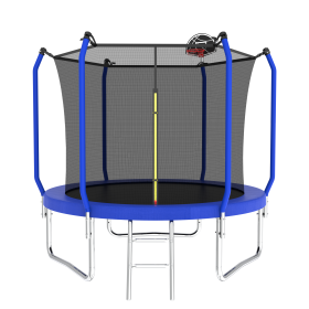 10FT Trampoline With Basketball Hoop,  ASTM Approved Reinforced Type Outdoor Trampoline With Enclosure Net