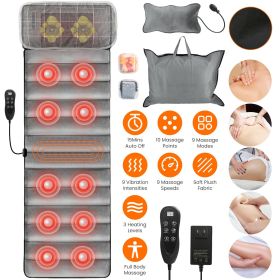 Full Body Electric Massage Mat with Heat Vibration Massage Pad Cushion Back Massage Mattress Chair Pad with Neck Massage Pillow with 10 Vibration Moto