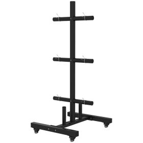 2 Inch Weight Plate Rack, Plate Rack Holder For Olympic Weight Plates and Bars, with 4 Transport Wheels and 6 Fasten Clamps, 440 lbs. Capacity, Black