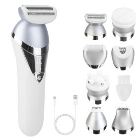 7 In 1 Electric Razor For Women Lady Hair Removal Epilators For Leg Face Arm Bikini Armpit Public Hairs IPX6 Wet And Dry Use Cordless Rechargeabl (Color: White)