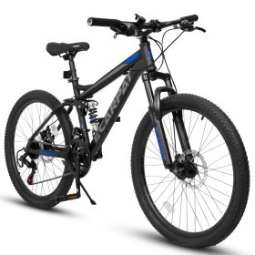 A2760  27.5 Inch Full Suspension Mountain Bike, Front And Rear Dual Shock Absorbers, Mechanical Disc Brakes, 21-Speed, Suitable For Men And Women, Ide (Option: Black)