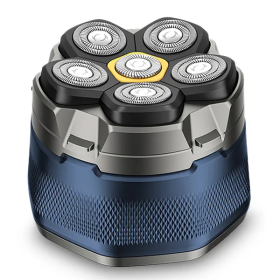 Cordless Electric Head Shaver For Men 6D Magnetic Floating Head IPX6 Waterproof Wet Dry Shaving Electric Razor Type-C Rechargeable Trimmer With L (Color: Blue)